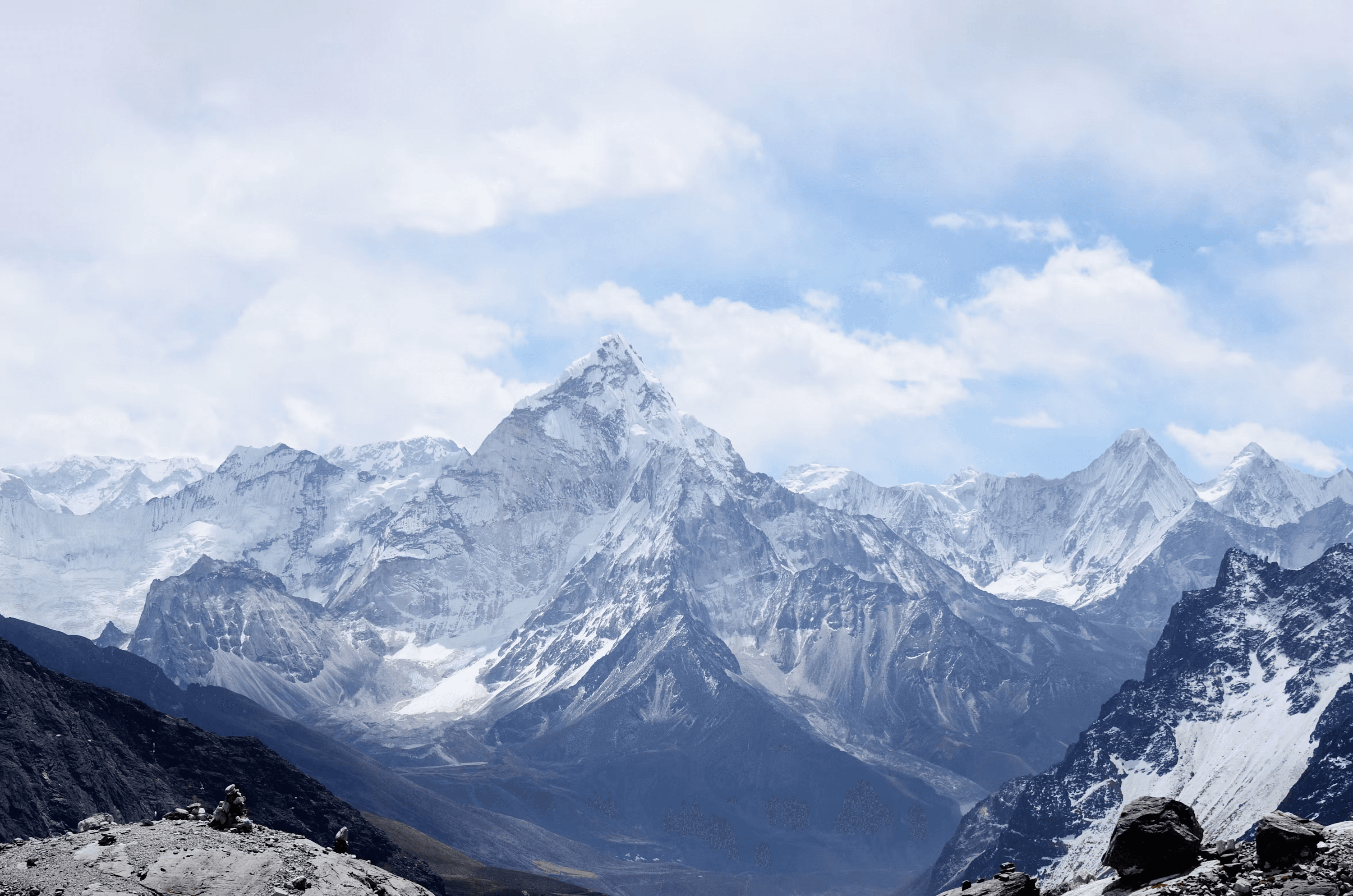Snow peaks and alpine valley